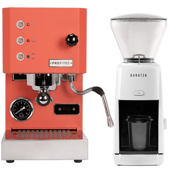 Profitec Go (Red) Espresso Machine & Baratza Encore ESP (White) Grinder Bundle