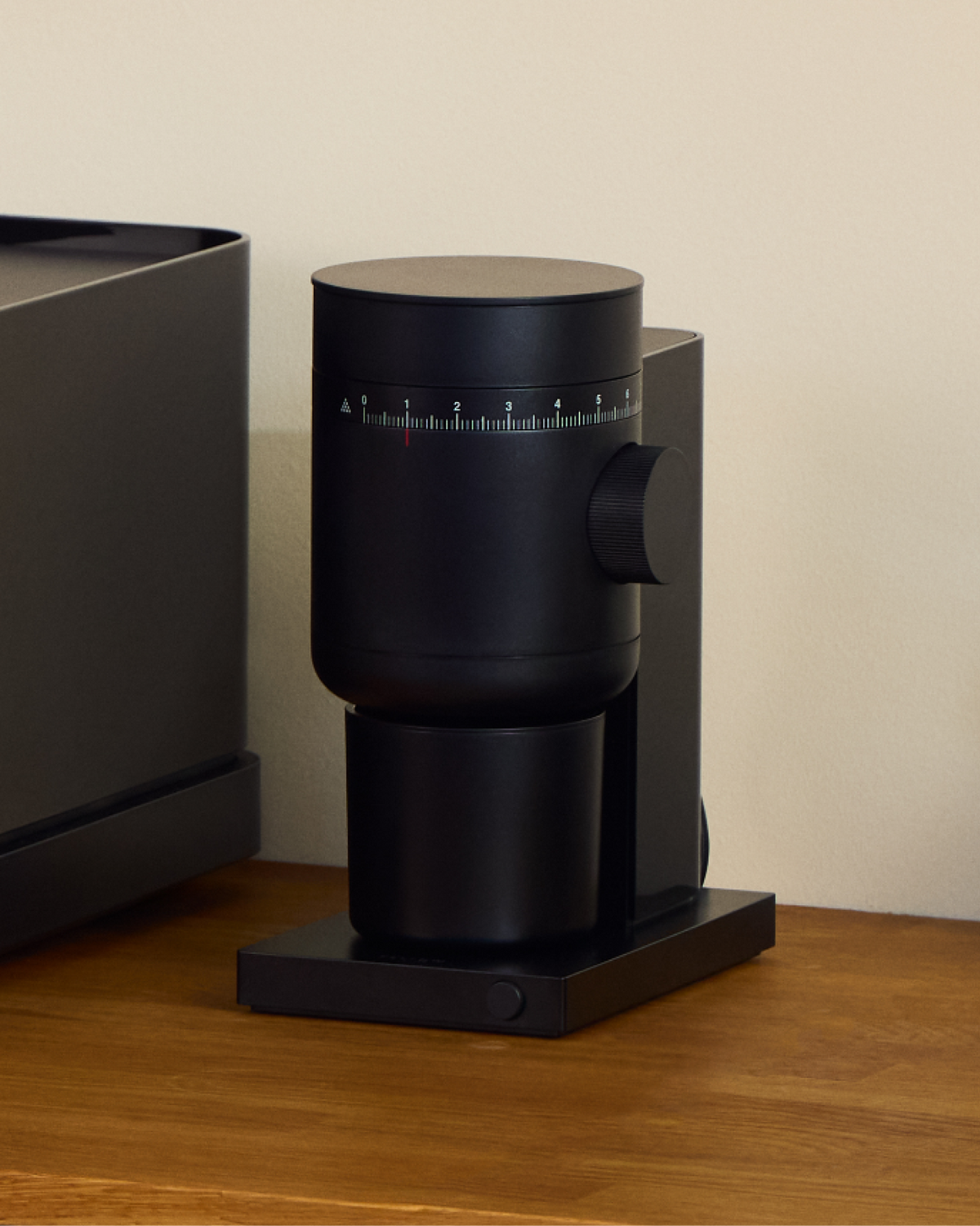 Fellow Opus 2 Conical Burr Grinder in matte black, angled view