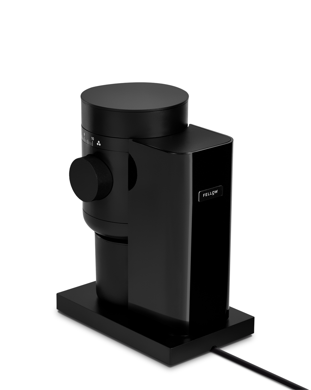 Fellow Opus 2 Conical Burr Grinder in matte black, side view