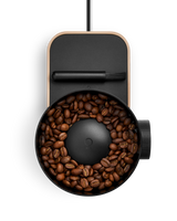 Fellow Opus 2 Conical Burr Grinder in malted chocolate with maple lid, rear view