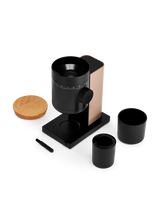 Fellow Opus 2 Conical Burr Grinder in malted chocolate with maple lid, detail
