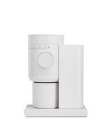 Fellow Opus 2 Conical Burr Grinder in matte white, front view