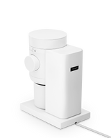Fellow Opus 2 Conical Burr Grinder in matte white, side view