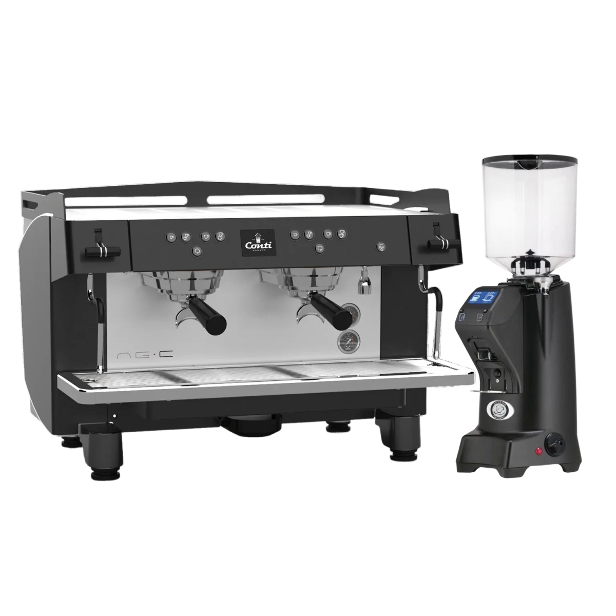 Conti NG-C 2 Group Black & Eureka Zenith 65 Neo (Matte Black) Grinder Bundle Espresso Machine (Commercial) Conti Tall Hopper(1400g)