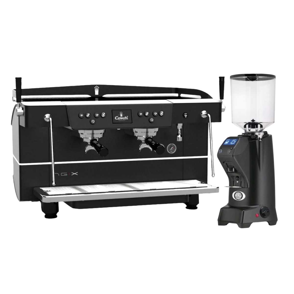 Conti NG-X 2 Group Black & Eureka Zenith 65 Neo (Matte Black) Grinder Bundle Espresso Machine (Commercial) Conti Tall Hopper(1400g)