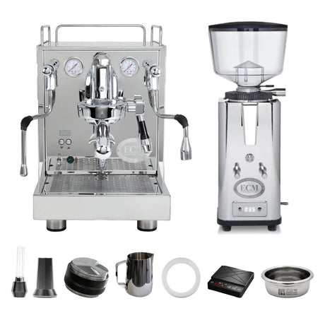 ECM Mechanika Max Heat Exchanger (HX) Espresso Machine with PID, ECM S-Automatik 64 Burr Grinder (Stainless Steel) & Barista Tools Bundle Espresso Machine (Prosumer) ECM