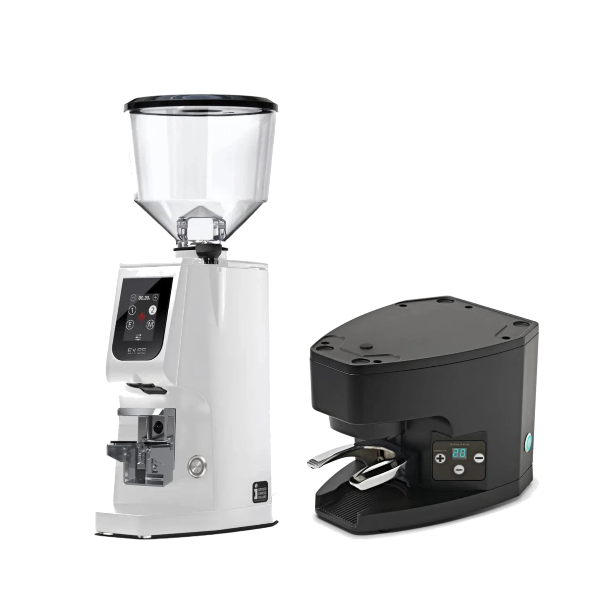 Eureka Atom Excellence 65 Grinder (White) & Eureka Under-the-Grinder Automatic Tamper for Atom (Black) Bundle Coffee Grinder Eureka