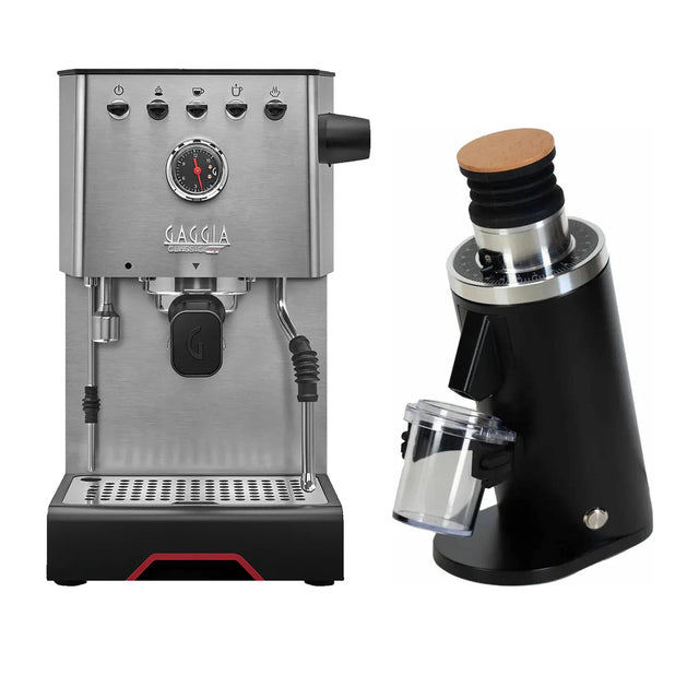 Gaggia Classic GT Stainless Steel & DF54 (Black) Grinder Bundle Espresso Machine (Prosumer) Gaggia