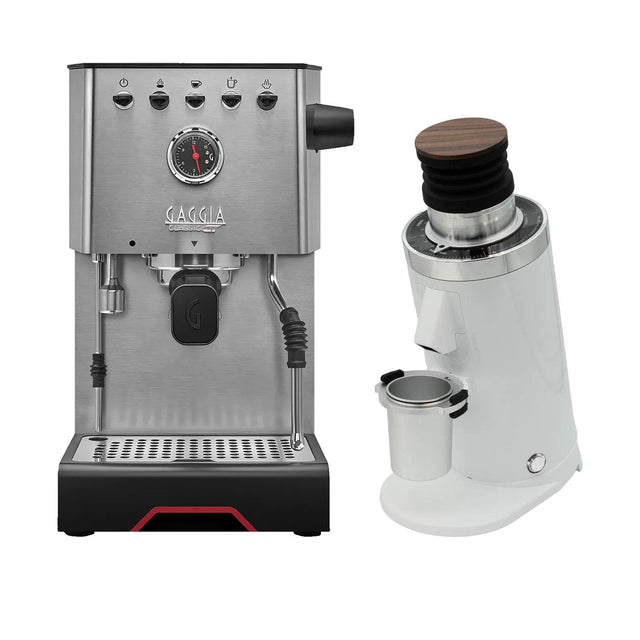 Gaggia Classic GT Stainless Steel & DF64 Gen 2.5 (White) Grinder Bundle Espresso Machine (Prosumer) Gaggia
