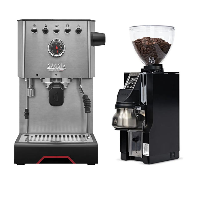 Gaggia Classic GT Stainless Steel & Eureka Mignon Libra 65 All Purpose (Black) Grinder Bundle Espresso Machine (Prosumer) Gaggia