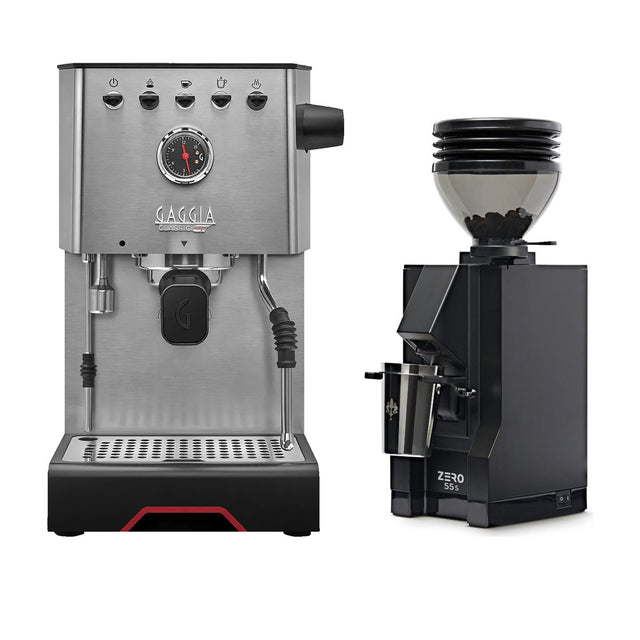 Gaggia Classic GT Stainless Steel & Eureka Mignon Zero 55s (Matte Black) Grinder Bundle Espresso Machine (Prosumer) Gaggia