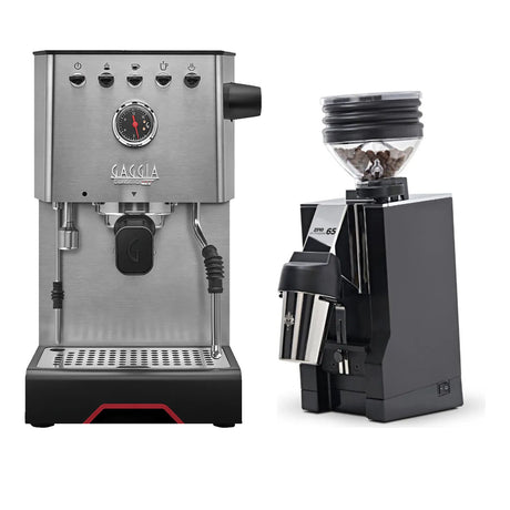 Gaggia Classic GT Stainless Steel & Eureka Mignon Zero 65 All Purpose (Black) Grinder Bundle Espresso Machine (Prosumer) Gaggia