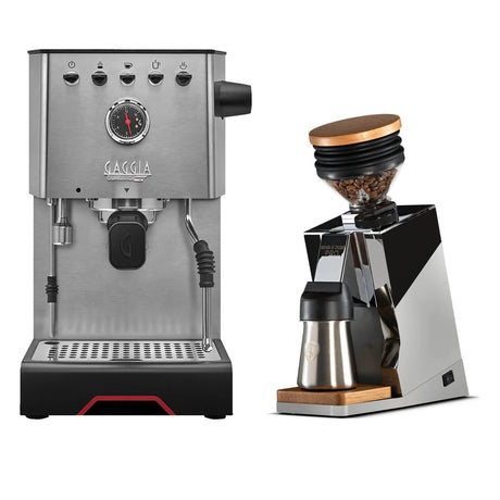 Gaggia Classic GT Stainless Steel & Eureka Oro Mignon Single Dose Pro (Chrome) Grinder Bundle Espresso Machine (Prosumer) Gaggia
