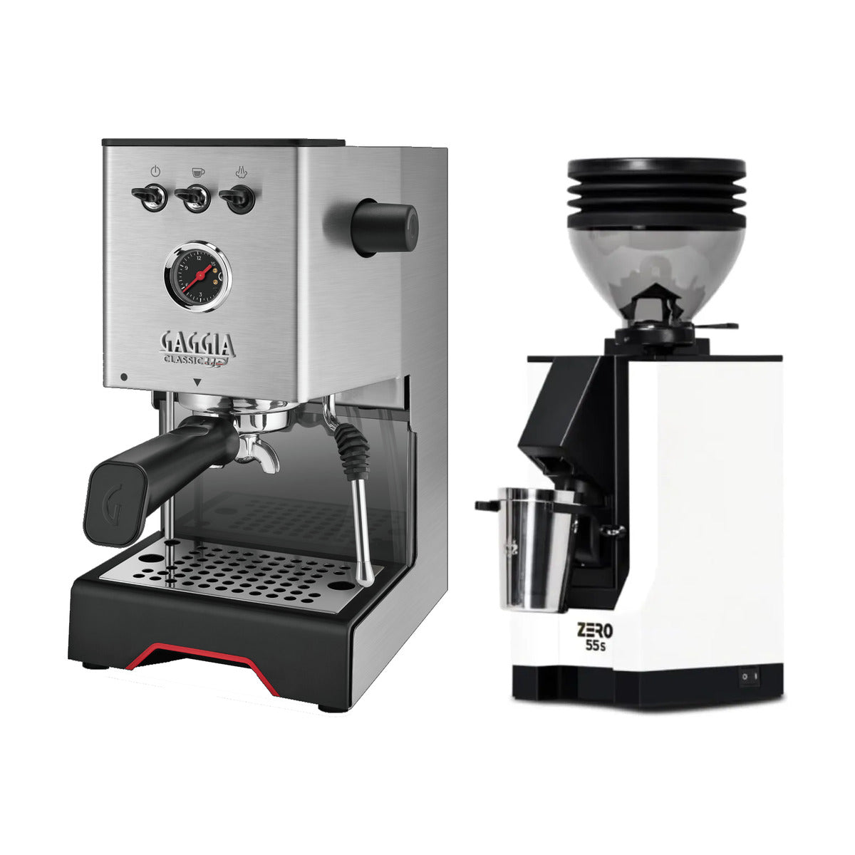 Gaggia Classic UP Stainless Steel & Eureka Mignon Zero 55s (White) Grinder Bundle Espresso Machine Gaggia