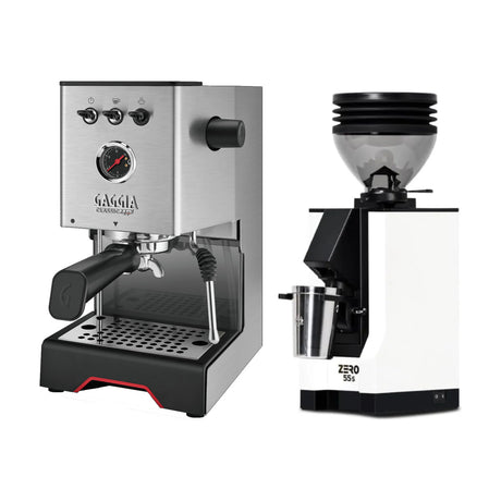 Gaggia Classic UP Stainless Steel & Eureka Mignon Zero 55s (White) Grinder Bundle Espresso Machine Gaggia