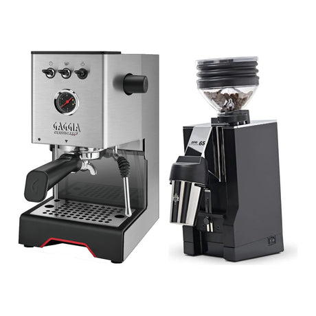 Gaggia Classic UP Stainless Steel & Eureka Mignon Zero 65 All Purpose (Black) Grinder Bundle Espresso Machine Gaggia