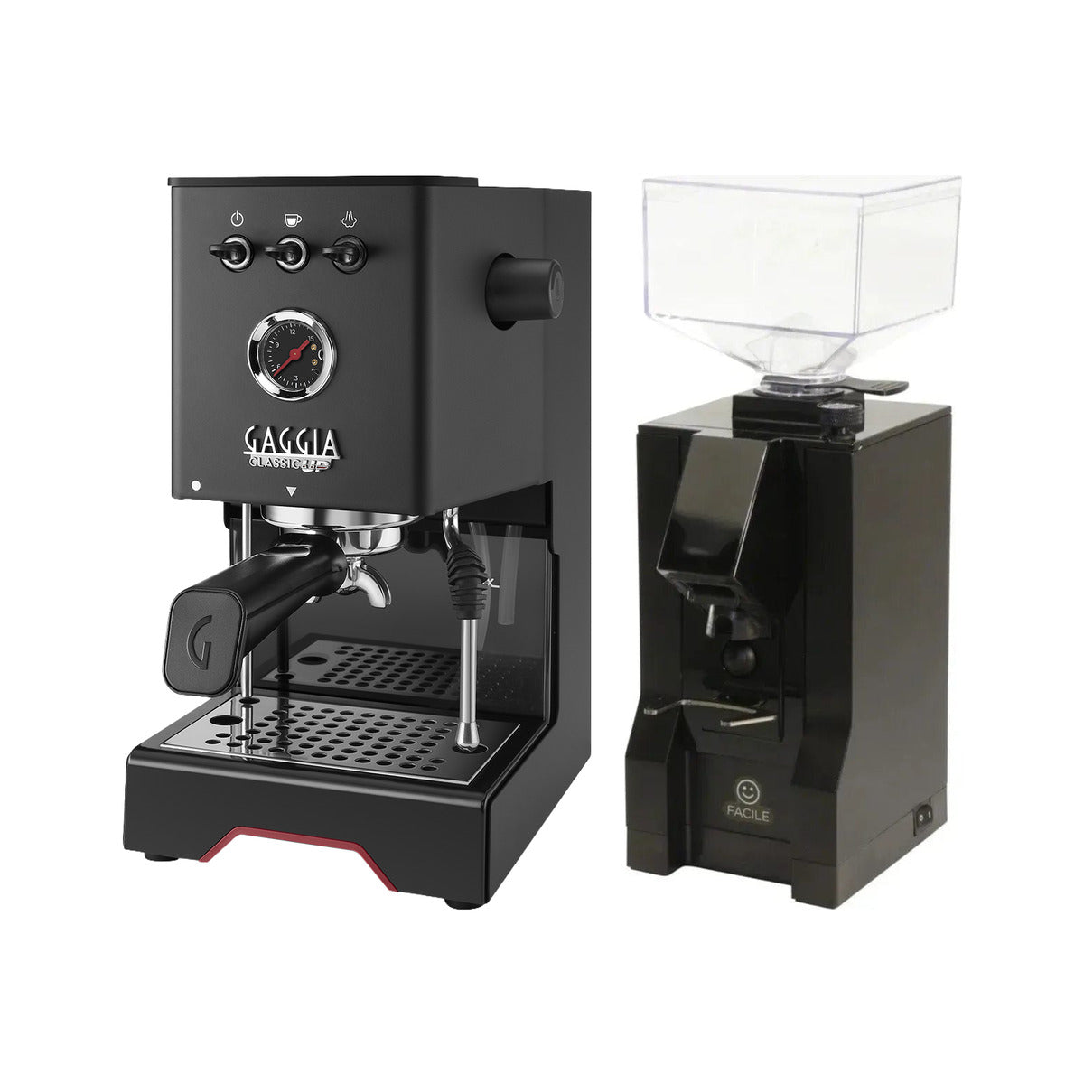 Gaggia Classic UP Black & Eureka Mignon Facile (Matte Black) Grinder Bundle Espresso Machine Gaggia
