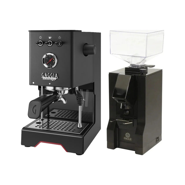 Gaggia Classic UP Black & Eureka Mignon Facile (Matte Black) Grinder Bundle Espresso Machine Gaggia