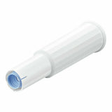 A white, cylindrical plastic adapter with a ribbed texture and a blue inner ring, photographed on a plain white background. This component is the Jura Claris Filter White J0160209 by Jura, designed for use with Claris water filter cartridges in Impressa machines.