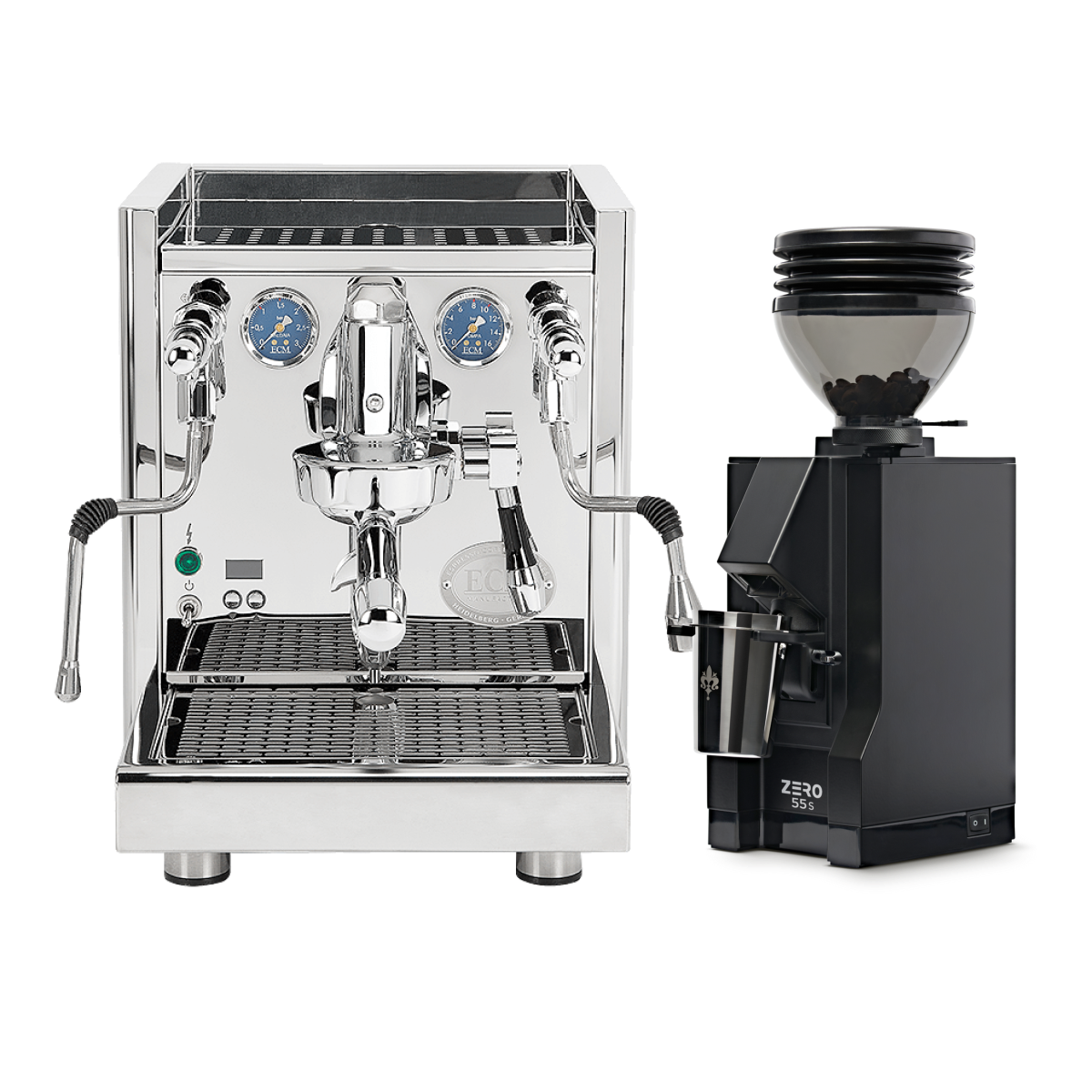 ECM Technika VI Dual Boiler Espresso Machine (Stainless Steel) with Eureka Mignon Zero 55s Single Dose Coffee Grinder (Matte Black) Bundle