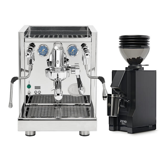 ECM Technika VI Dual Boiler Espresso Machine (Stainless Steel) with Eureka Mignon Zero 55s Single Dose Coffee Grinder (Matte Black) Bundle