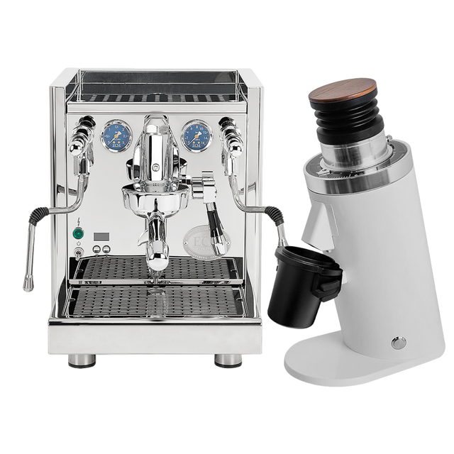 ECM Technika VI Dual Boiler Espresso Machine (Stainless Steel) with DF64 Gen 2.5 Grinder (White) Bundle