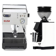 A commercial-grade home espresso setup showcases the Lelit Anna 2 PL41TEM Espresso Machine with PID alongside the Eureka Mignon Zero 55s Single Dose Coffee Grinder in white, both positioned side by side and viewed from the front against a plain background.