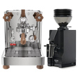 A stainless steel Lelit Bianca 3 PL162T Espresso Machine with wooden handles is displayed alongside a matte black Eureka Mignon Zero 55s Single Dose Coffee Grinder, both from the Lelit brand, set against a white background as part of a featured bundle.