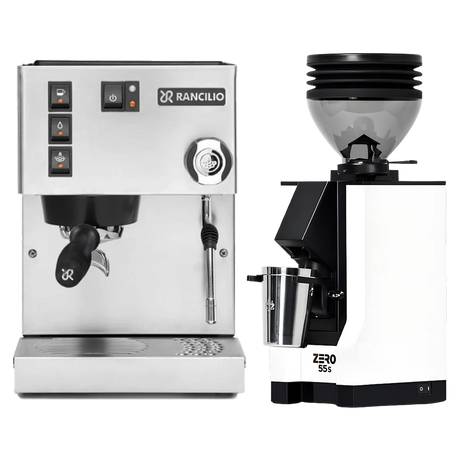 Rancilio Silvia M V6 Espresso Machine (Silver Stainless Steel) and Eureka Mignon Zero 55s Single Dose Coffee Grinder (White) Bundle Espresso Machine Rancilio Default Title