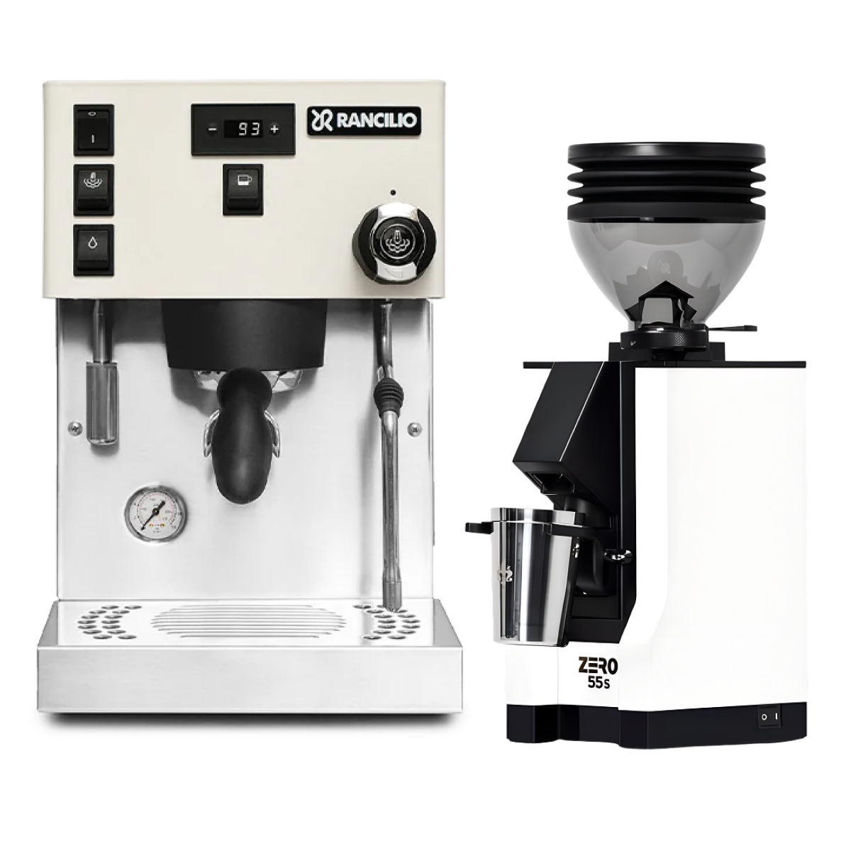 Rancilio Silvia Pro X Espresso Machine (White) and Eureka Mignon Zero 55s Single Dose Coffee Grinder (White) Bundle