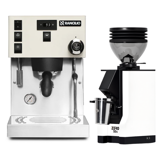 Rancilio Silvia Pro X Espresso Machine (White) and Eureka Mignon Zero 55s Single Dose Coffee Grinder (White) Bundle