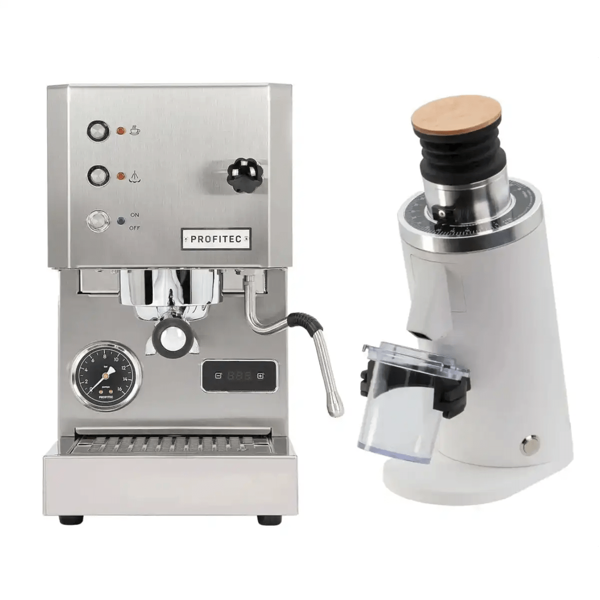 Profitec Go (Stainless Steel) Espresso Machine & DF54 Gen 2 Grinder (White) Bundle Espresso Machine (Prosumer) Profitec