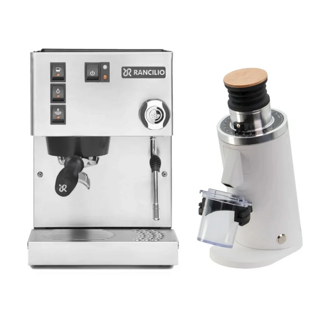 Rancilio Silvia M V6 Espresso Machine (Stainless Steel) and DF54 Grinder (White) Bundle Espresso Machine Rancilio