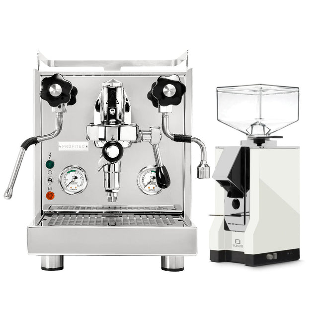 Profitec Pro 500 Espresso Machine & Eureka Mignon Silenzio Grinder (White) Bundle