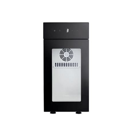 The Bellucci BR9C Commercial Milk Fridge by Bellucci is a black countertop unit featuring a digital display, touch controls, front window to view inside, energy-efficient compressor, and cooling fan—perfect for those wanting advanced technology in a compact design.