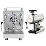 The ECM Mechanika Max Espresso Machine (Silver) with Mazzer Philios Grinder (Silver) Bundle by ECM is displayed side by side on a white background.
