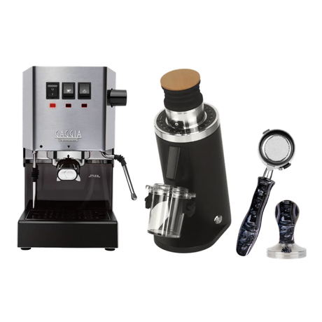 Gaggia Classic Pro E24 Stainless Steel and DF54 Grinder with Bottomless Portafilter and Tamper Bundle