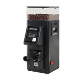 The Rancilio Stile SD Espresso Coffee Grinder (Black) features a transparent hopper for coffee beans, a digital display, and front control buttons, offering sleek design and advanced grinding control by Rancilio.