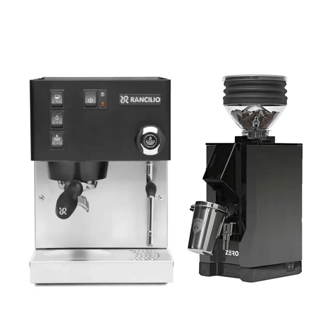 Rancilio Silvia M V6 Espresso Machine (Limited Edition Black and Stainless Steel) and Eureka Mignon Zero Grinder (Black with Black Spout) Bundle Espresso Machine Rancilio