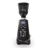 The Bellucci Preciso 68 Coffee Grinder (Black) by Bellucci features titanium flat burrs, a transparent hopper, digital display, and control buttons. It is shown on a white background.