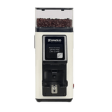 The Rancilio Stile SD Espresso Coffee Grinder in white features a top hopper for coffee beans and a front digital display with controls for precise grinding.