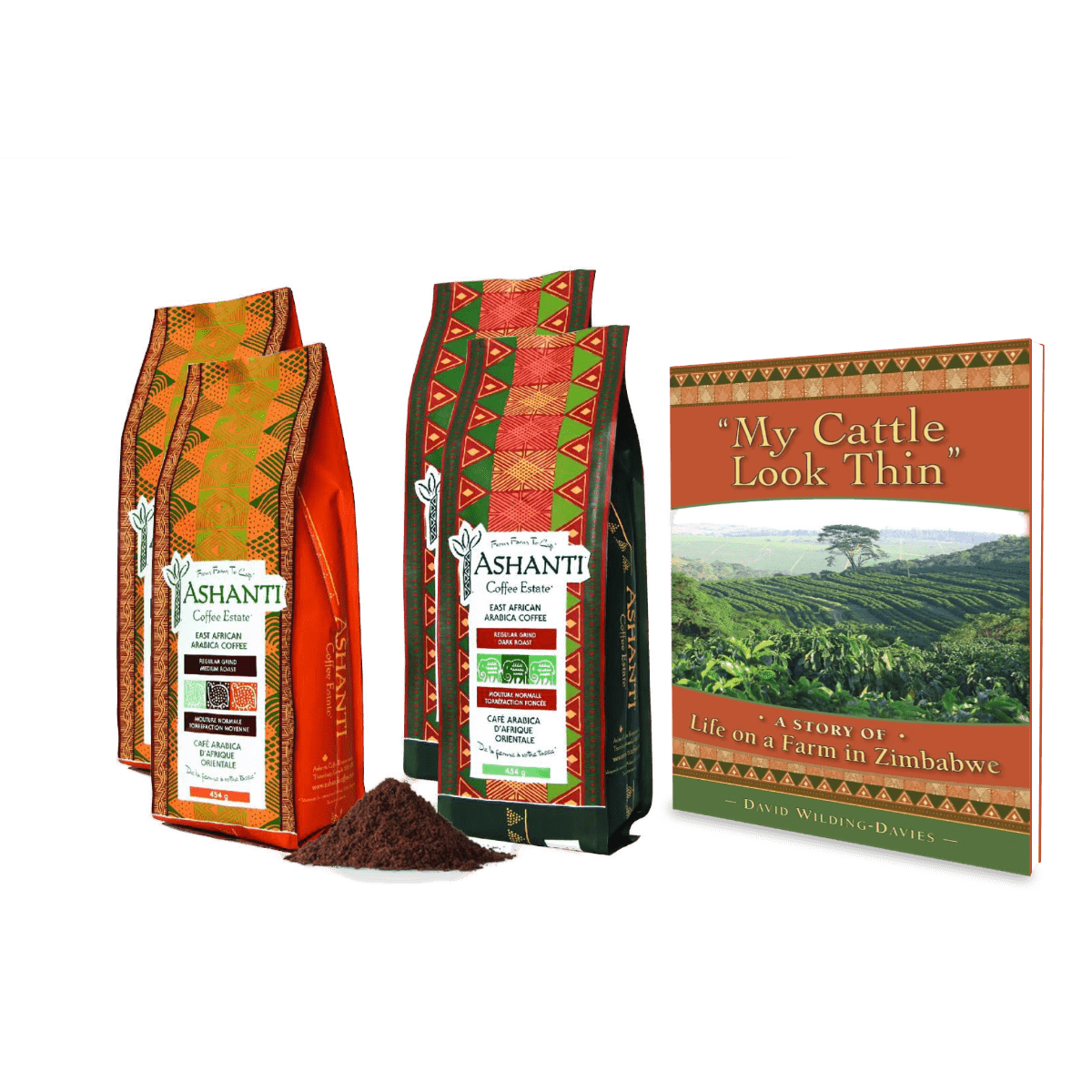 Ashanti Artisan African Ground Coffee Variety Pack (4lb) + Book From Ashanti Owner Ground Coffee Ashanti Coffee