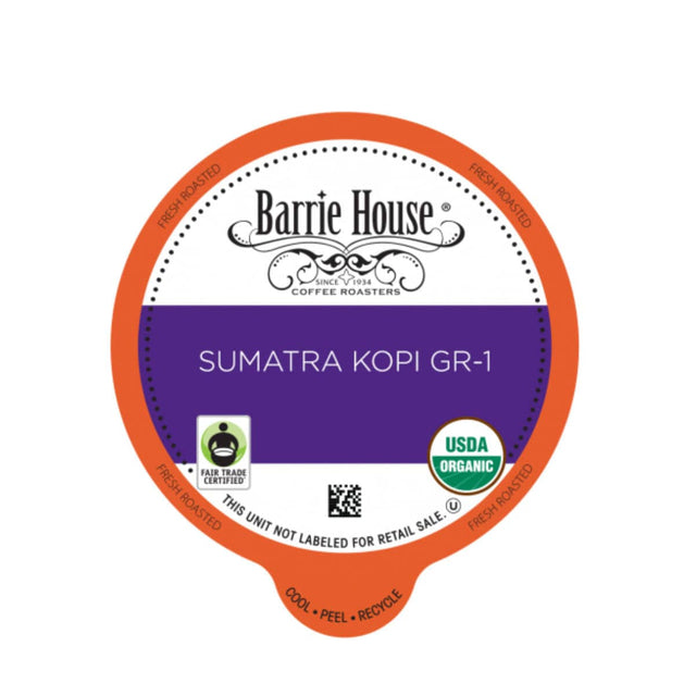 Barrie House Fair Trade Sumatra Kopi GR-1 Single-Serve Coffee Pods (Box of 24) K-Cups Barrie House