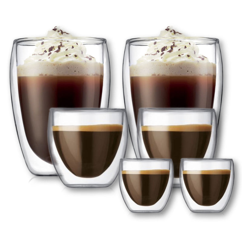 Bodum Pavina Double Walled Coffee Glassware Bundle (2x Espresso, 2x Cappuccino, 2x Latte)