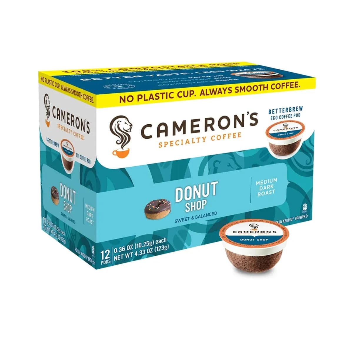 Cameron's Donut Shop Single-Serve Eco Coffee Pods (Case of 72) K-Cups Cameron's