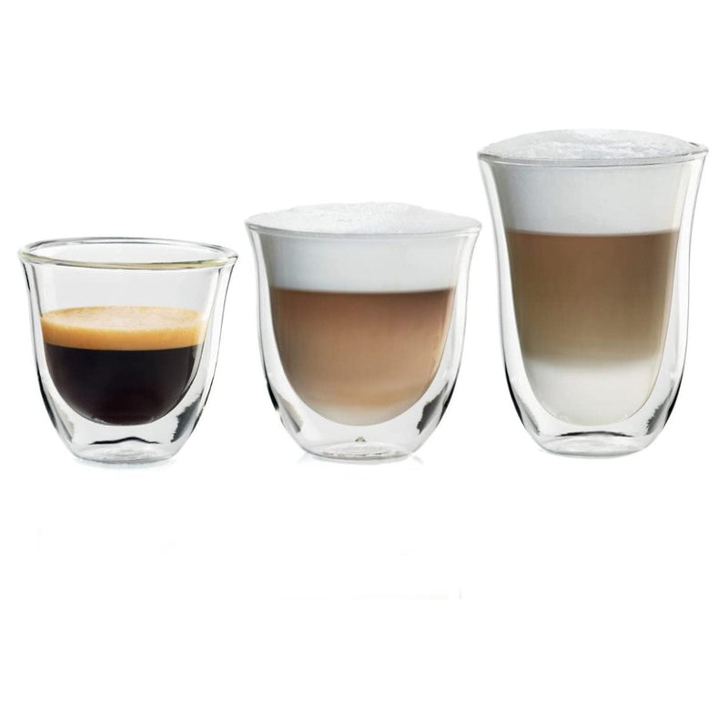 DeLonghi Fancy Glass Collection Double Walled Glassware Bundle (2x Espresso, 2x Cappuccino, 2x Latte) DLSC302