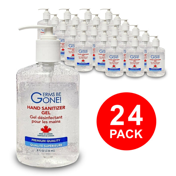 Germs Be Gone! Hand Sanitizer Gel Pump Bottles (Bulk 24 x 8oz / 236mL)