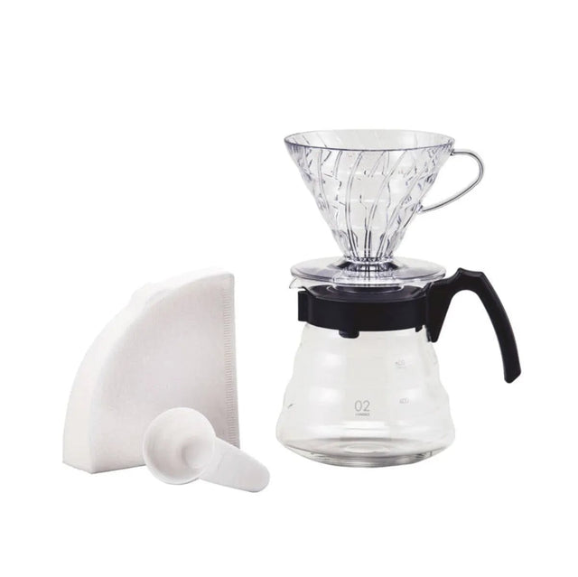Hario V60-02 Pourover Craft Coffee Maker Kit (Black) Pour Over Equipment Hario