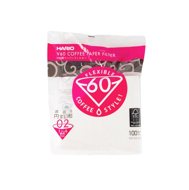 Hario V60 White Tabbed Paper Coffee Filters Size 02 (100 Count)