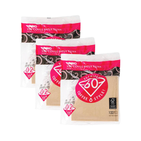 Hario V60 Brown Natural Paper Coffee Filters Size 02 (300filt.) (Pack of 3)